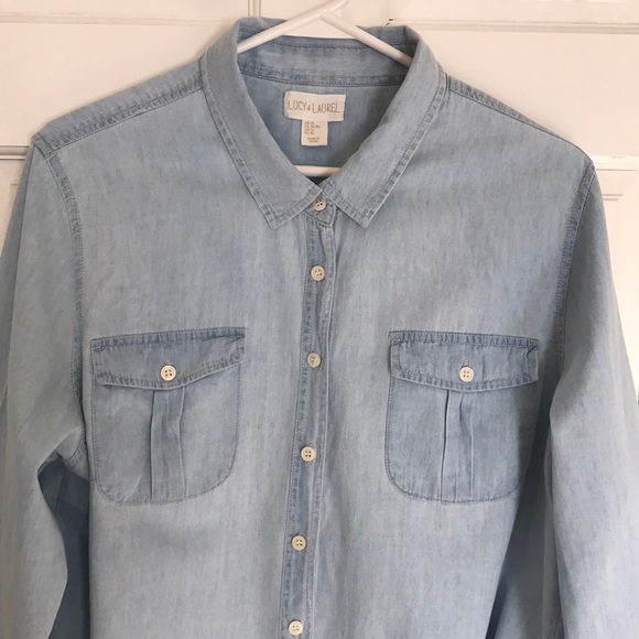 Lucy & Laurel Tops - Chambray Denim Button Down Shirt